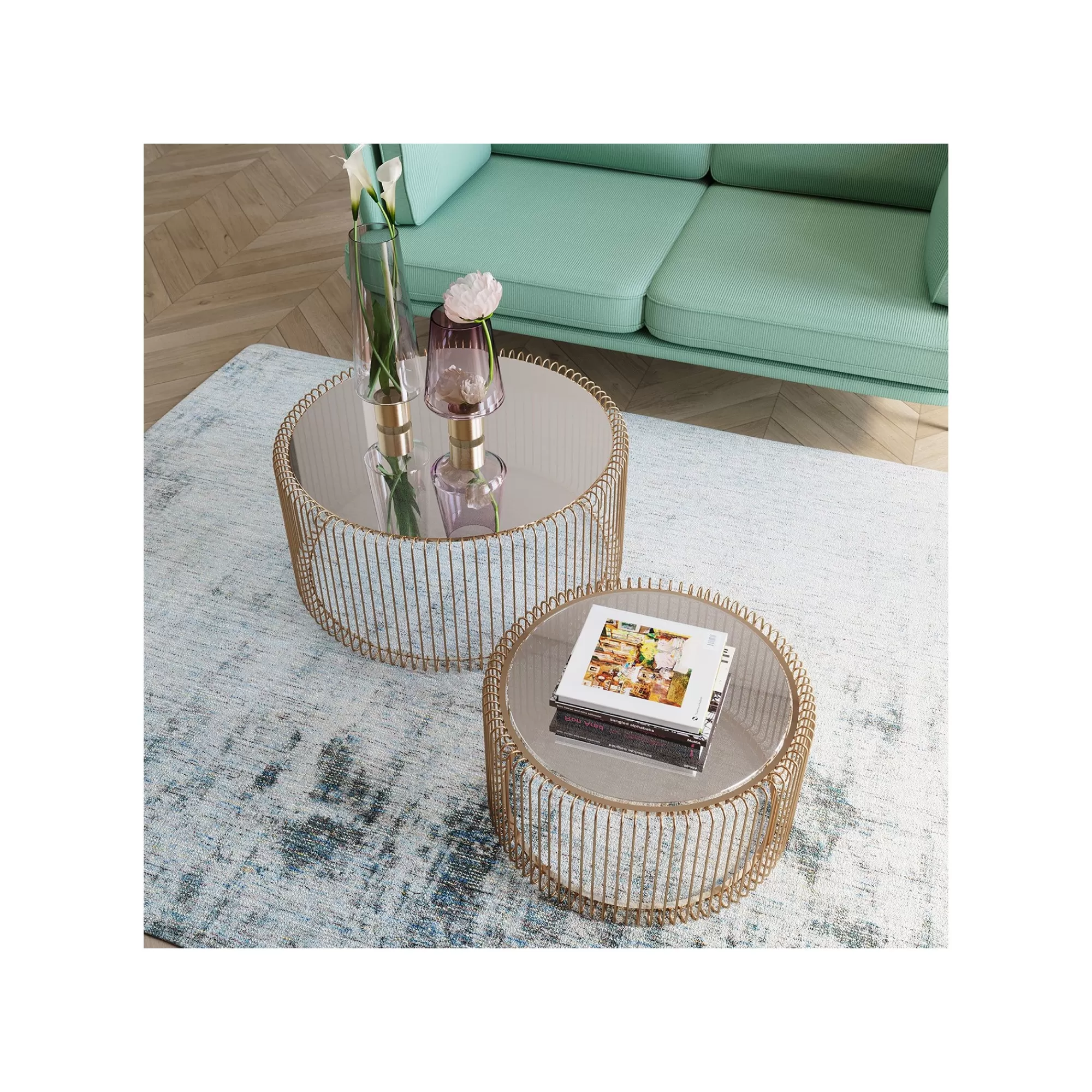 KARE Design Tables Basses Rondes Wire Set De 2 Laiton ^ Table Basse