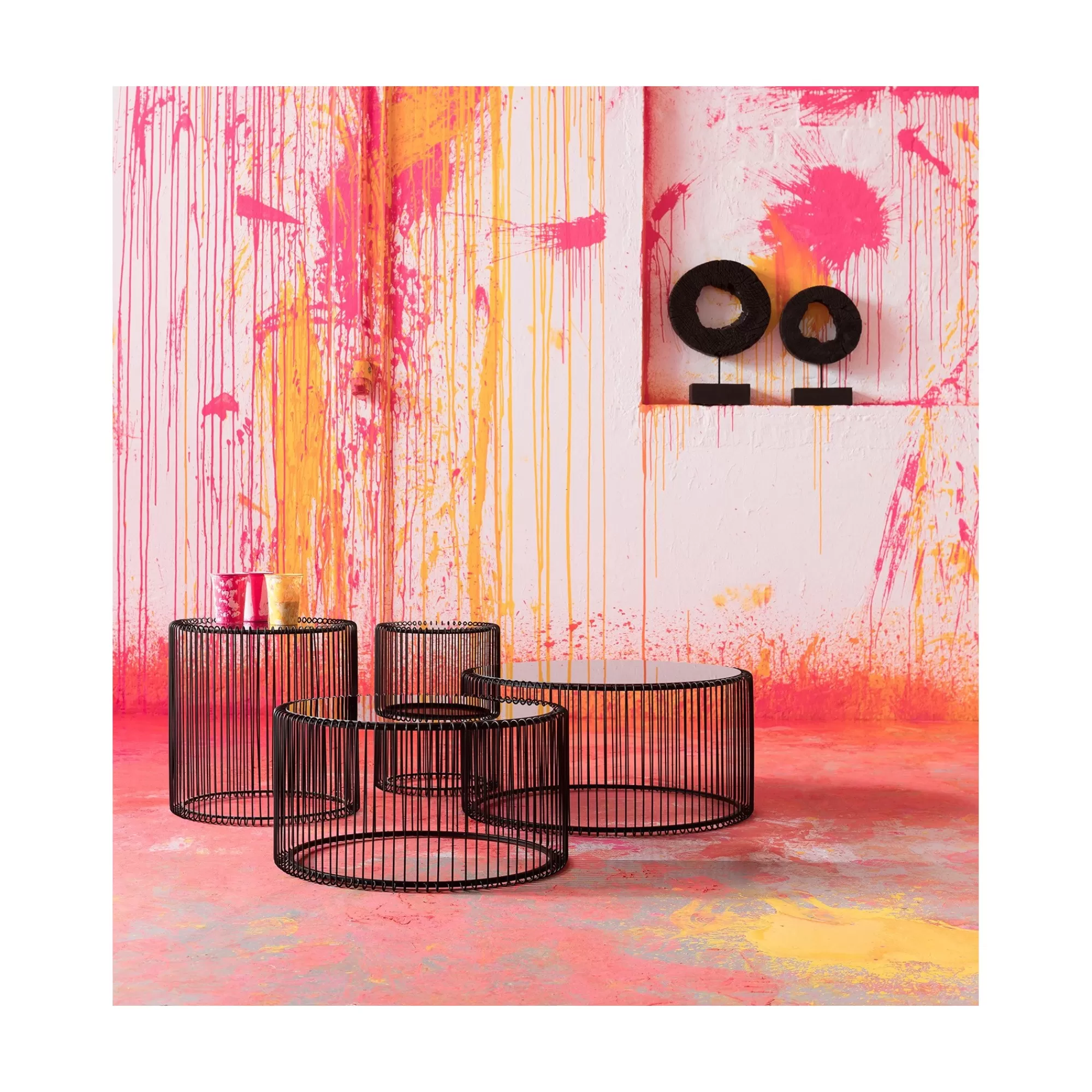 KARE Design Tables Basses Rondes Wire Set De 2 Noires ^ Table Basse