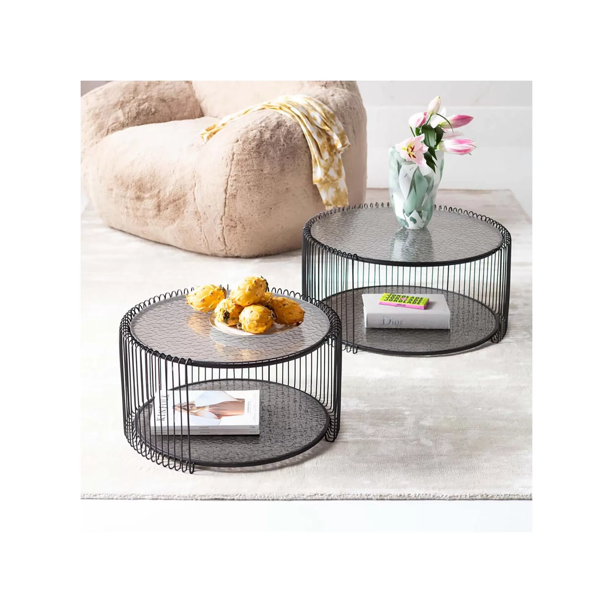 KARE Design Tables Basses Wire Double Bubble Noires Set De 2 ^ Table Basse