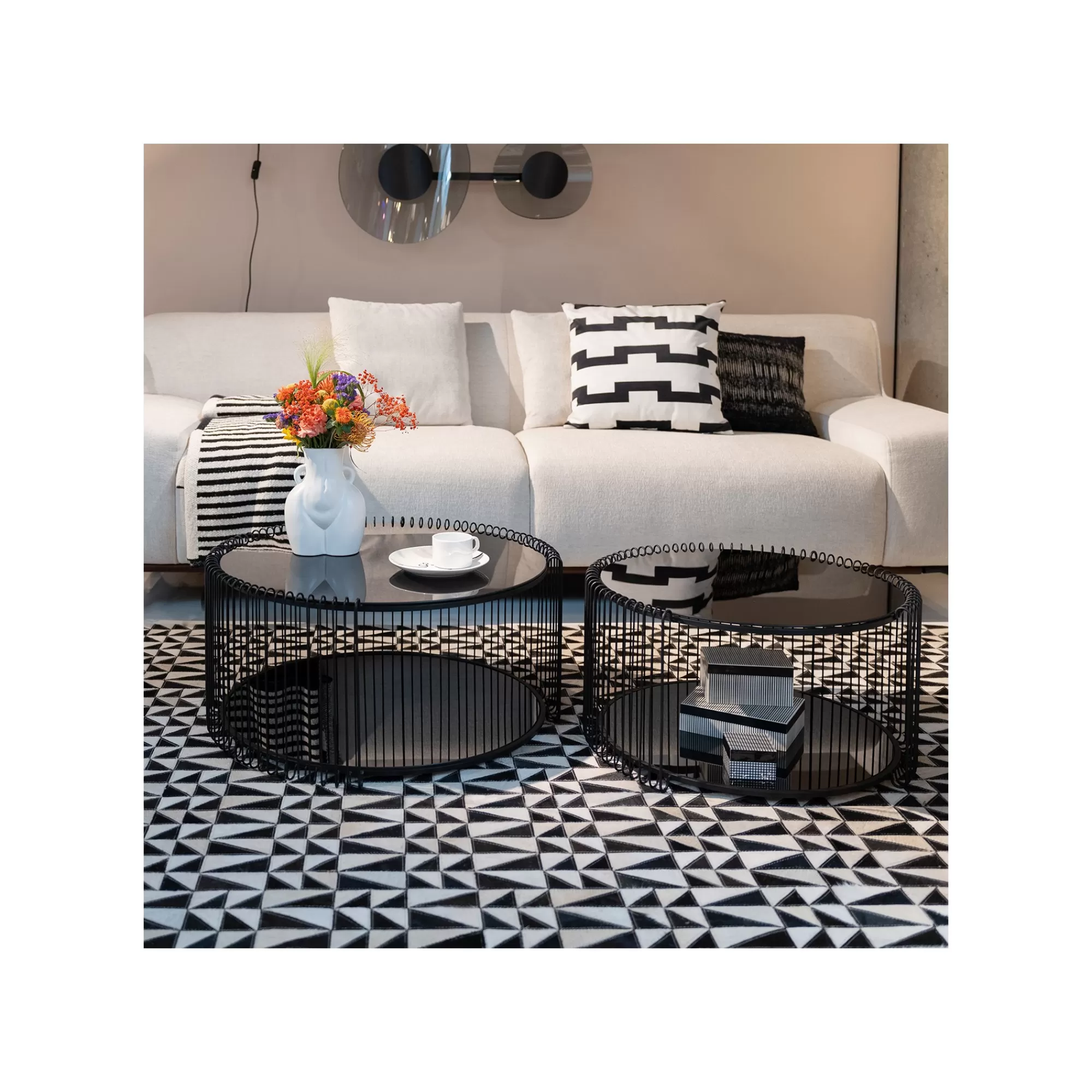 KARE Design Tables Basses Wire Double Noires Set De 2 ^ Table Basse