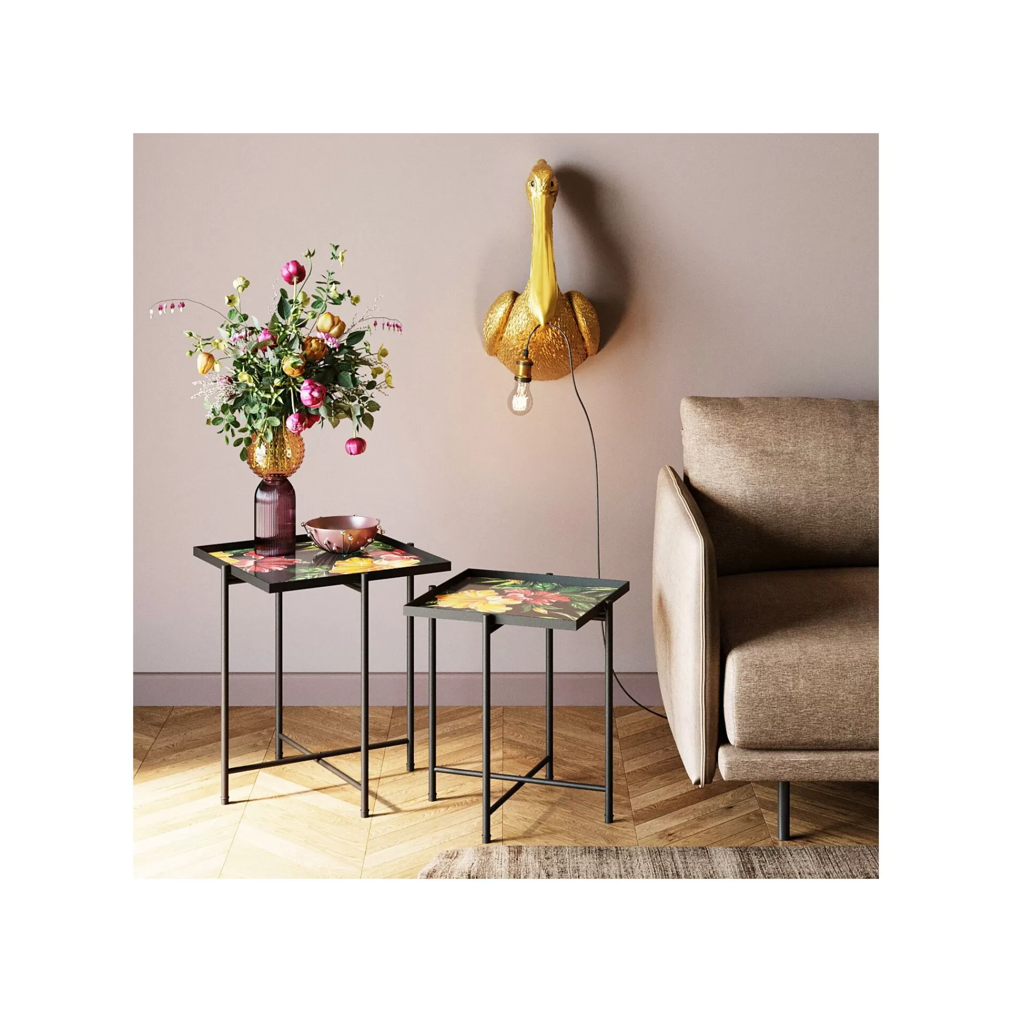 KARE Design Tables D'appoint Noires Fleurs Set De 2 ^ Table D'Appoint & De Chevet