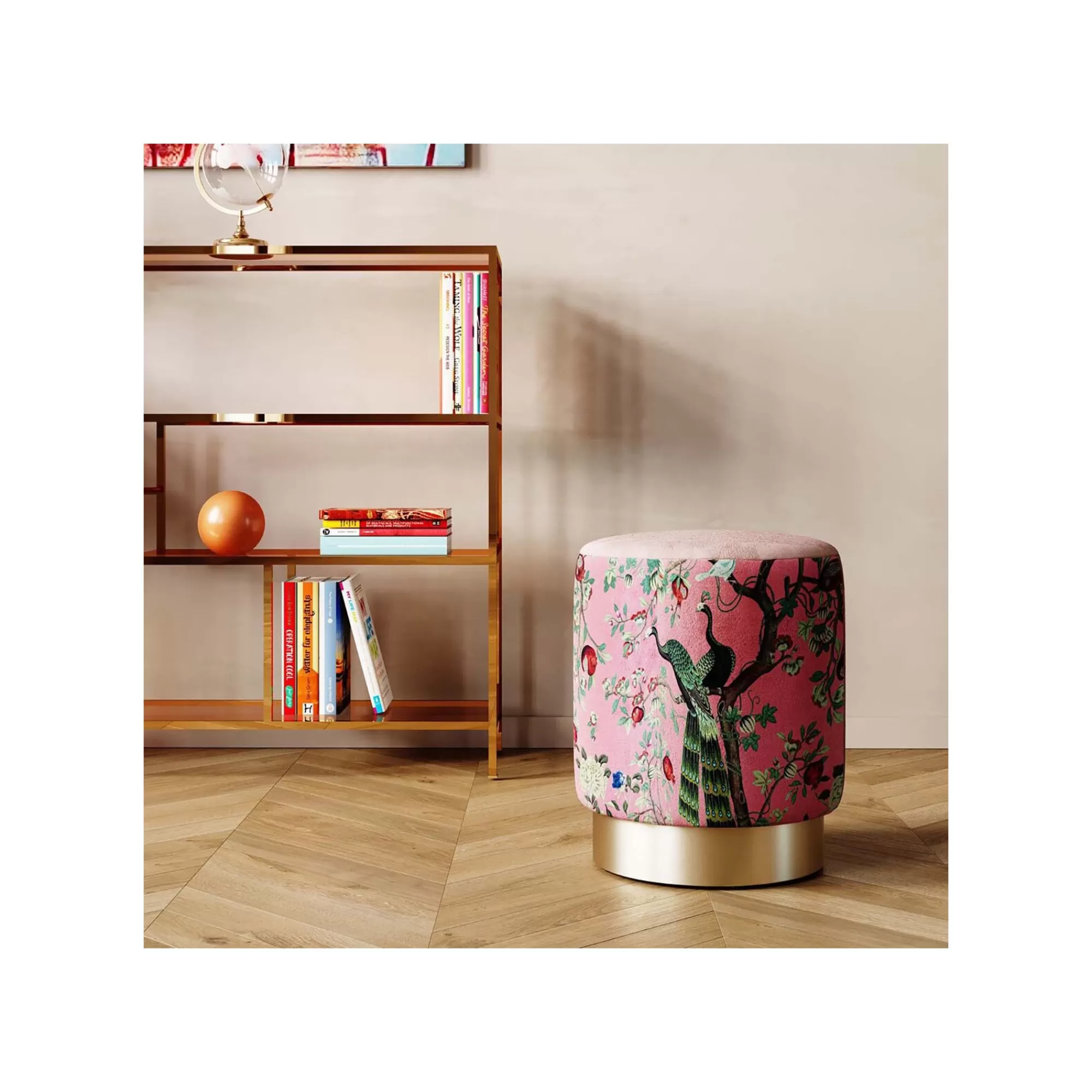 KARE Design Tabouret Cherry Paon Rose Et Laiton ^ Tabouret & Pouf