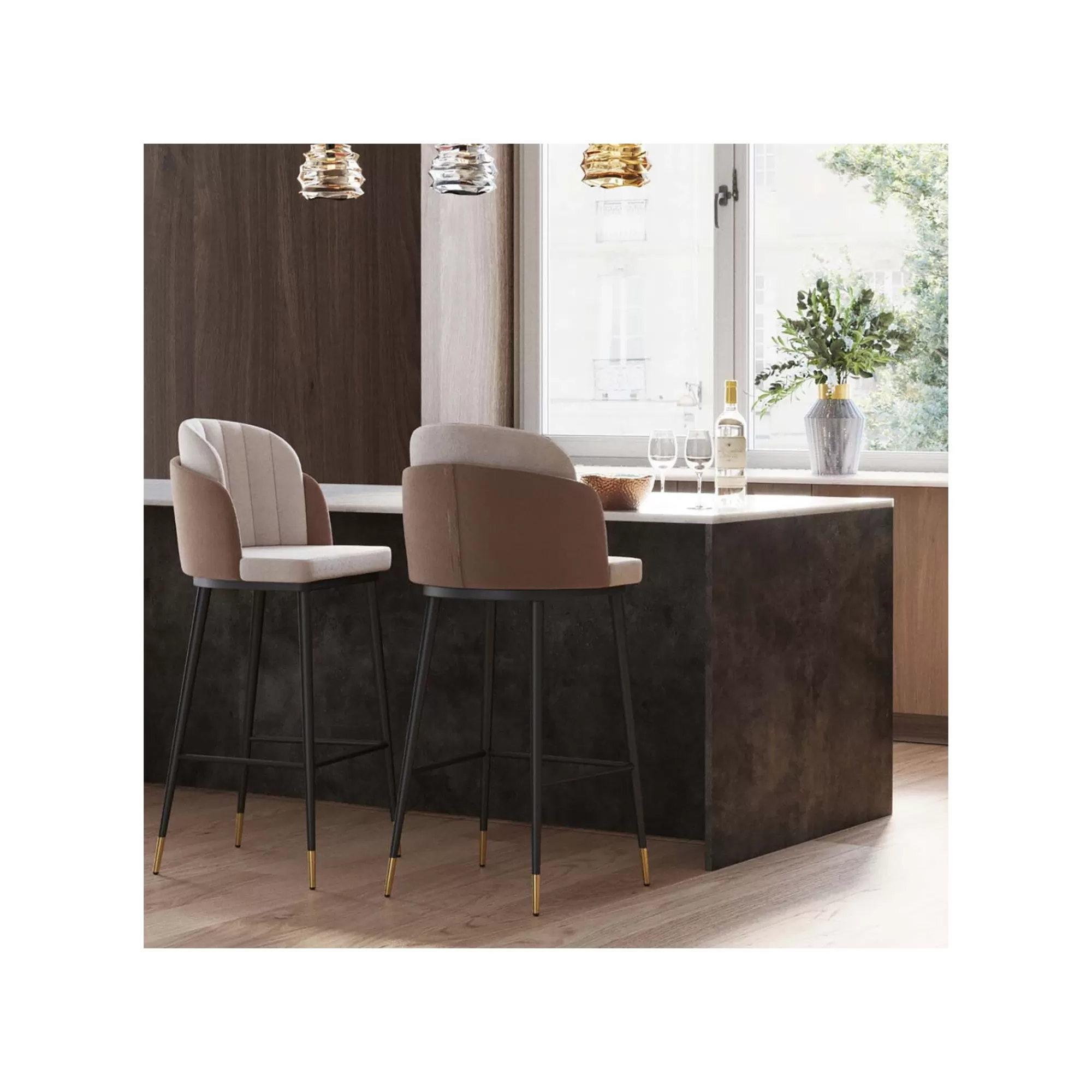 KARE Design Tabouret De Bar Hojas Velours Beige Et Taupe ^ Bar & Tabouret De Bar