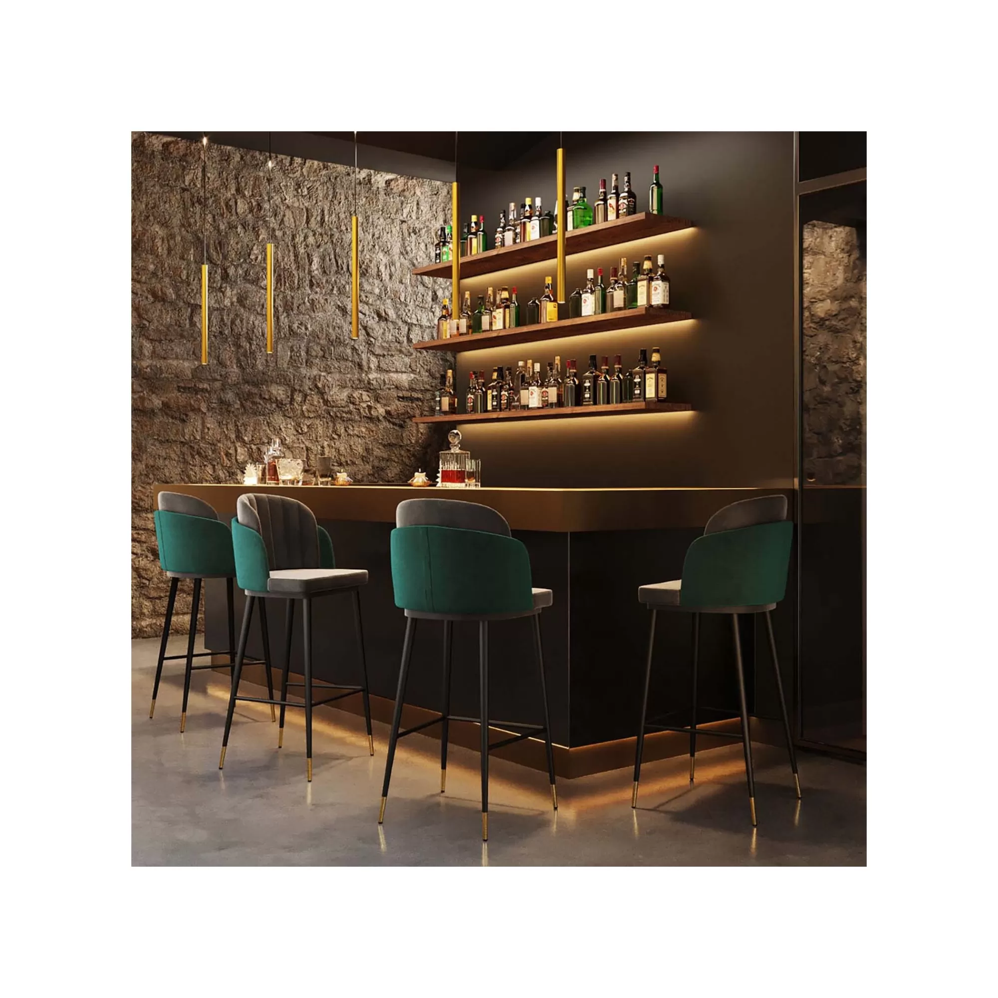 KARE Design Tabouret De Bar Hojas Velours Gris Et Vert ^ Bar & Tabouret De Bar