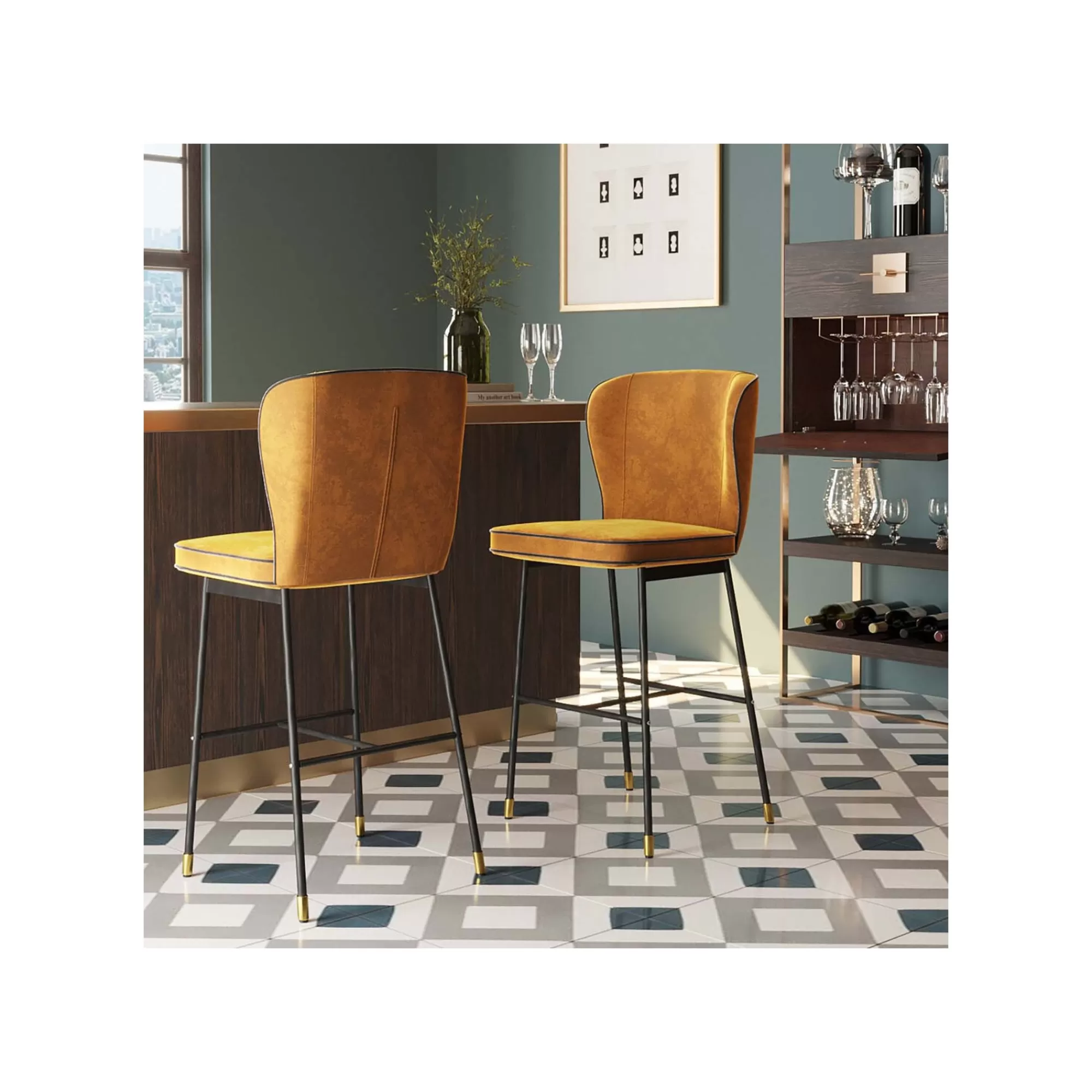 KARE Design Tabouret De Bar Irina Velours Ocre ^ Bar & Tabouret De Bar