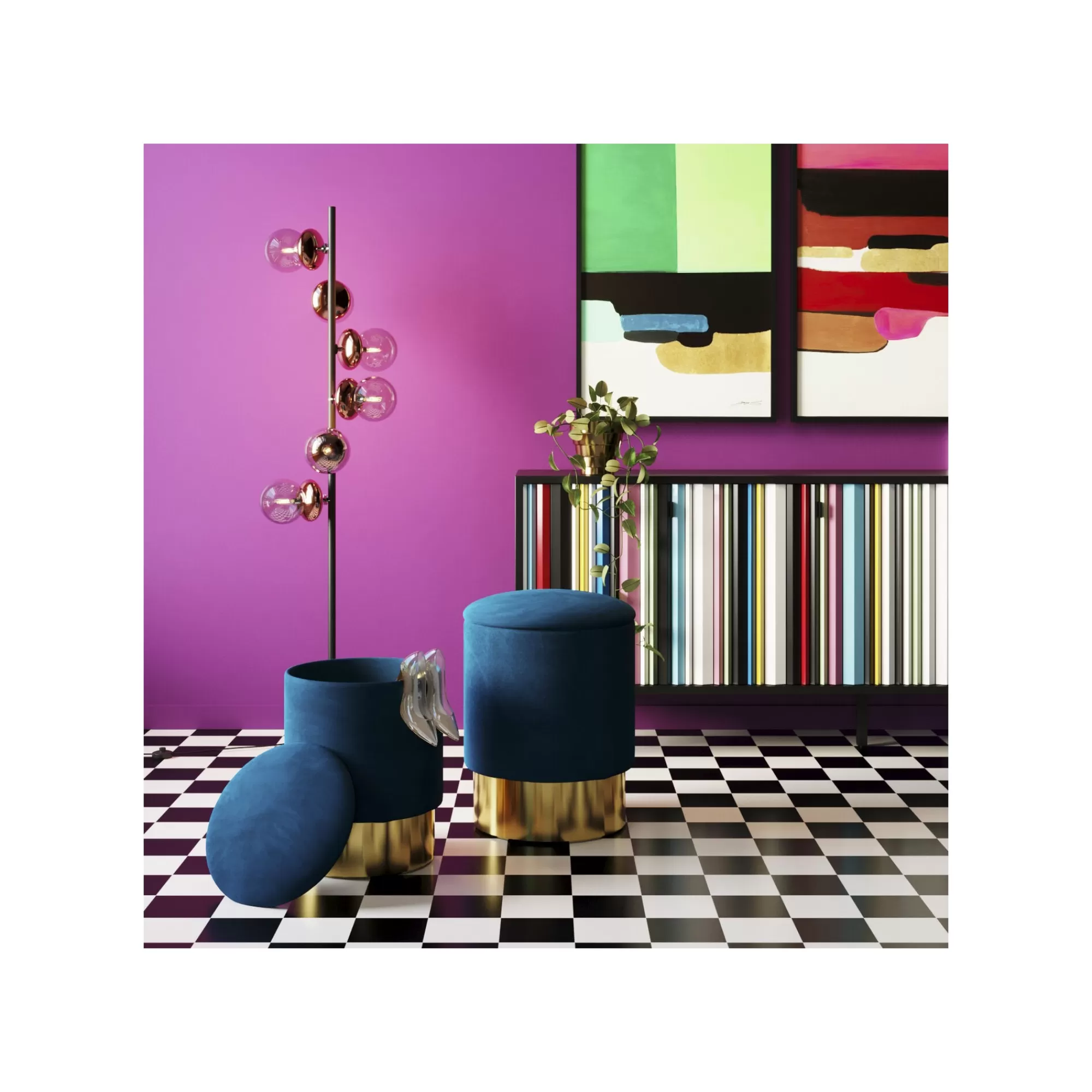 KARE Design Tabourets-coffres Cherry Bleu Pétrole Et Laiton Set De 2 ^ Tabouret & Pouf | Coffre & Malle