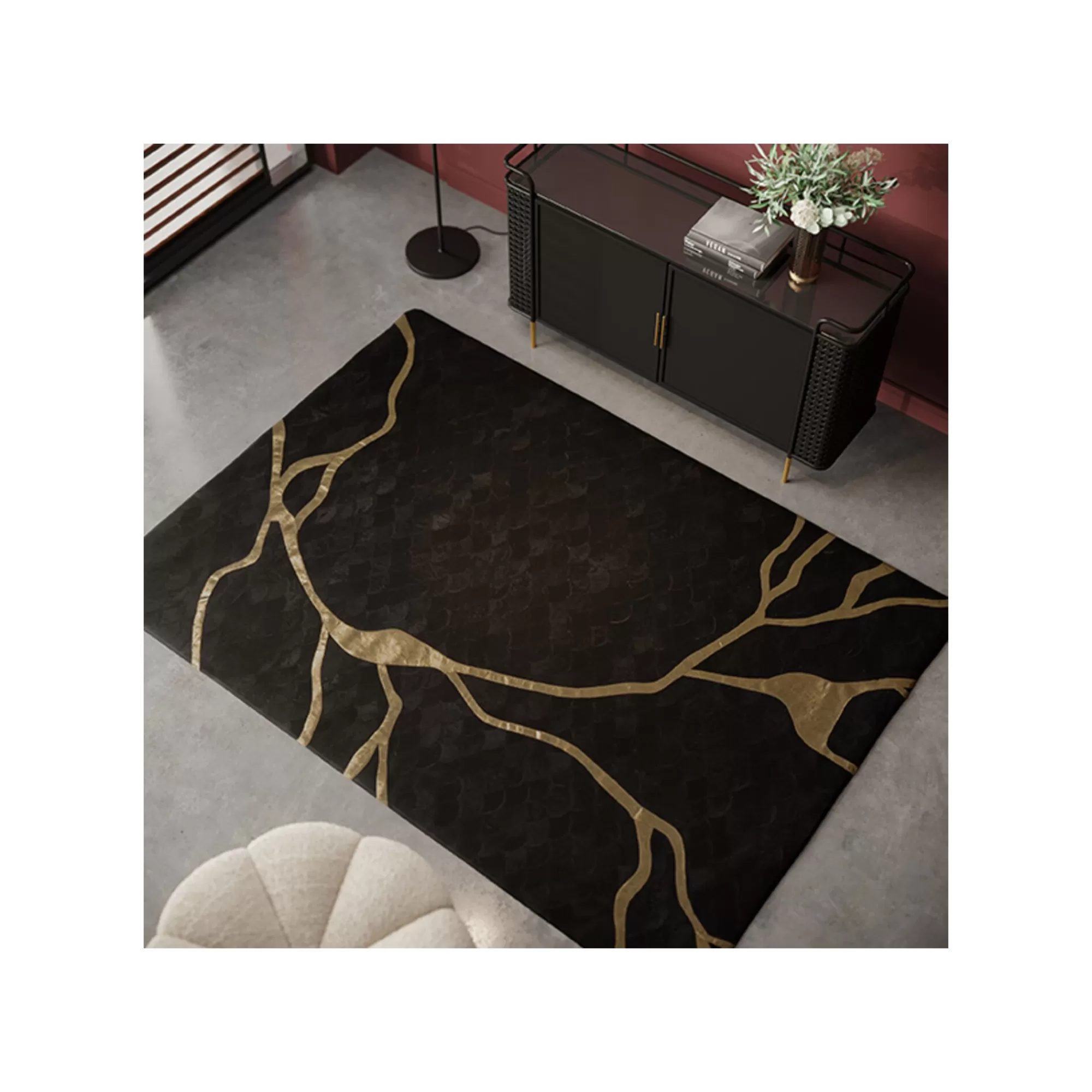 KARE Design Tapis Fulmine 240x170cm Noir Et Doré ^ Tapis