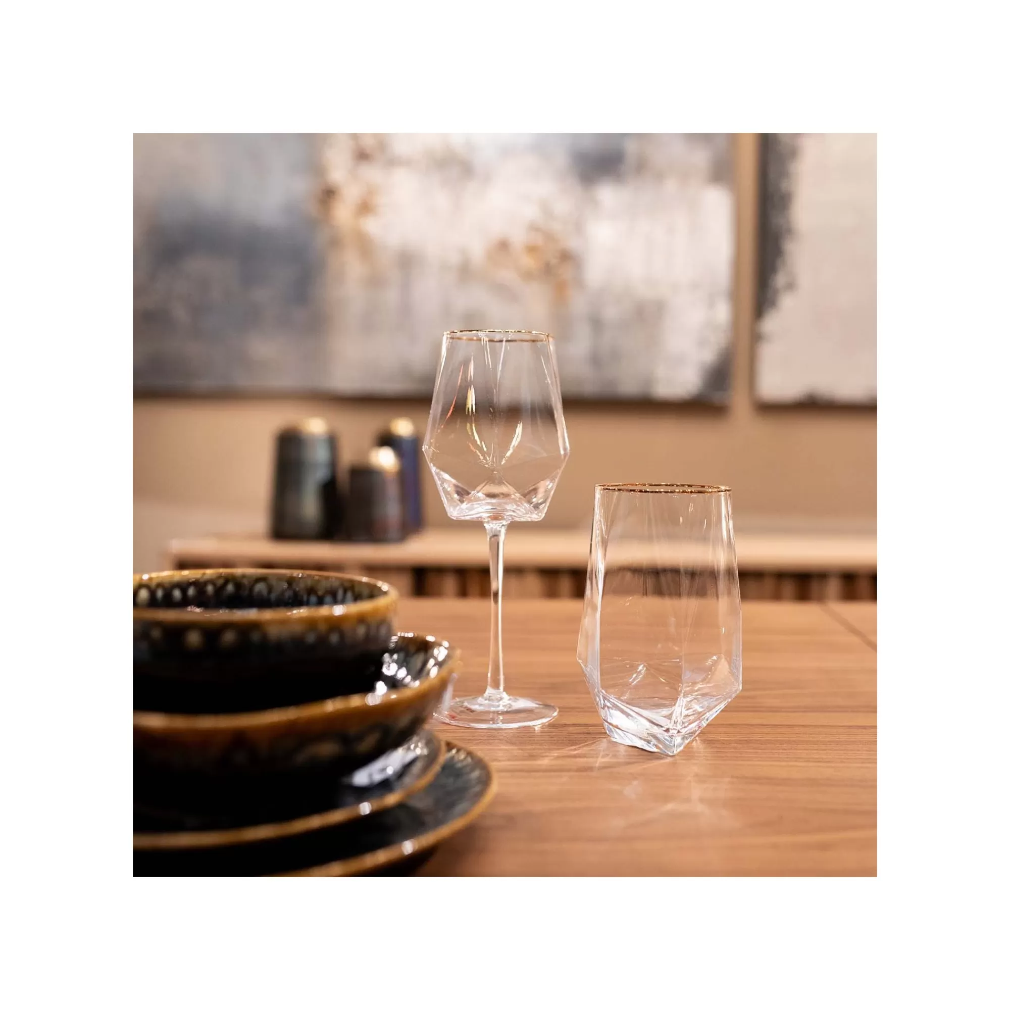 KARE Design Verres à Vin Diamond Dorés Set De 4 ^ Vaisselle